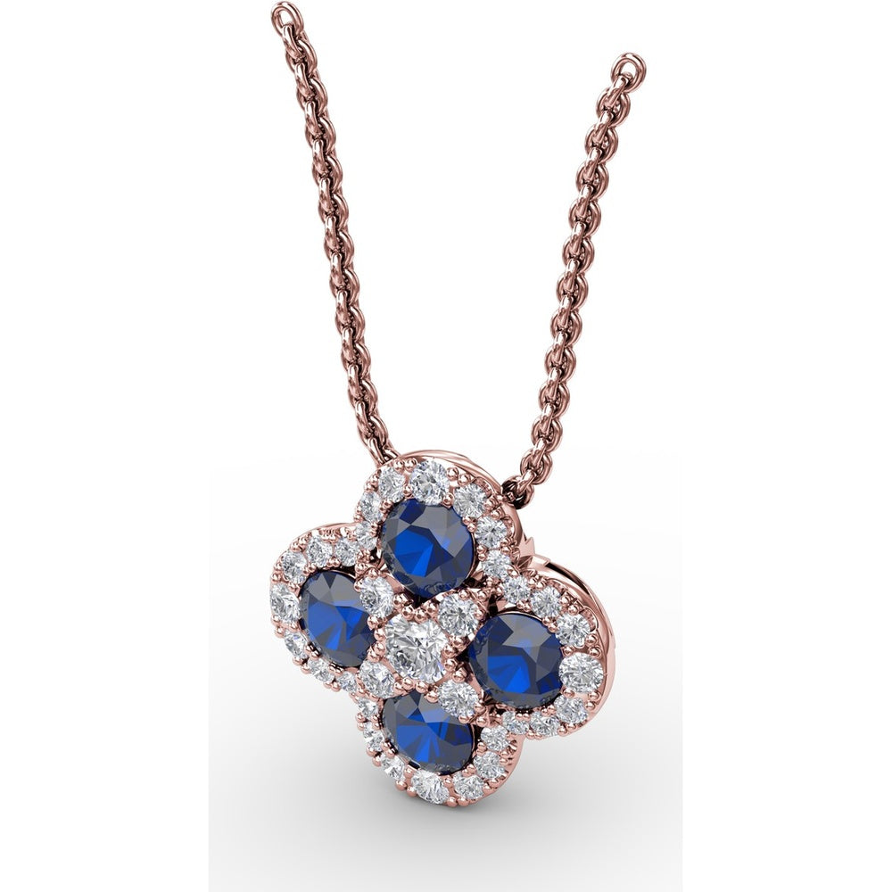 Floral Cluster Pendant with Round Sapphires and Diamond Halos by Fana - 1.63 Carat Total Gemstone Weight