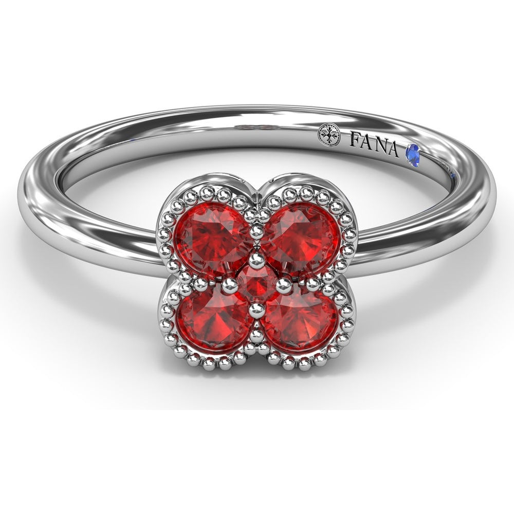 Floral Cluster Ring with Milgrain Detailing and Round Rubies by Fana - 0.54 Carat Total Ruby Weight