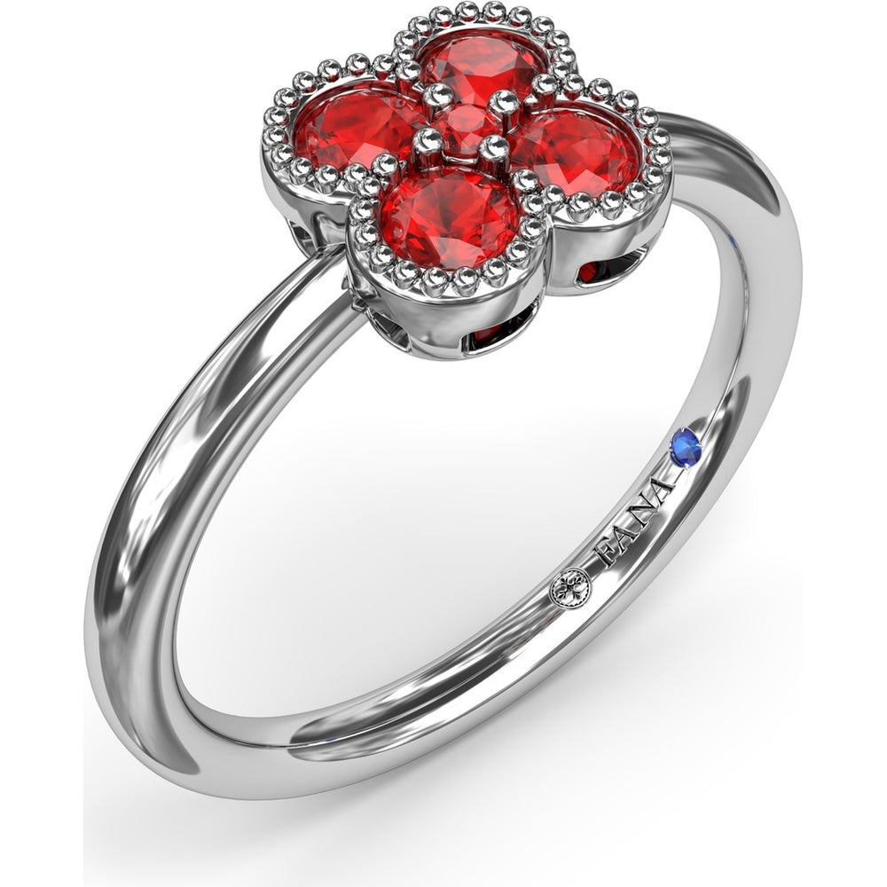 Floral Cluster Ring with Milgrain Detailing and Round Rubies by Fana - 0.54 Carat Total Ruby Weight