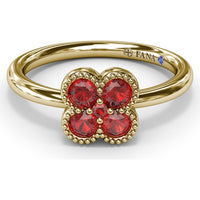 Floral Cluster Ring with Milgrain Detailing and Round Rubies by Fana - 0.54 Carat Total Ruby Weight