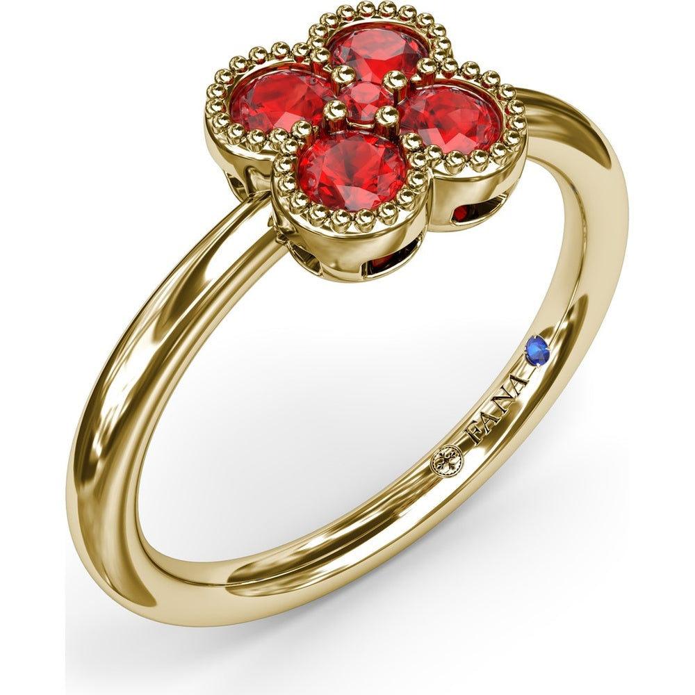 Floral Cluster Ring with Milgrain Detailing and Round Rubies by Fana - 0.54 Carat Total Ruby Weight