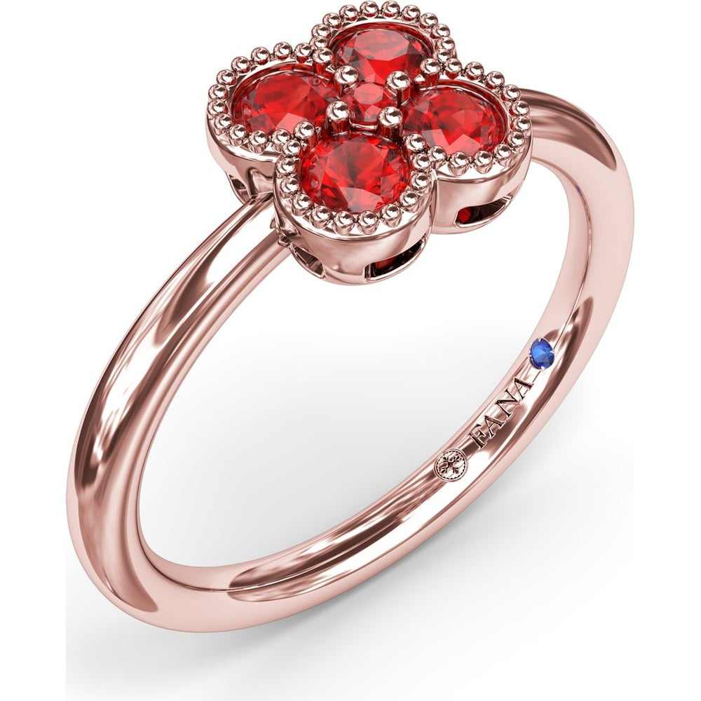 Floral Cluster Ring with Milgrain Detailing and Round Rubies by Fana - 0.54 Carat Total Ruby Weight