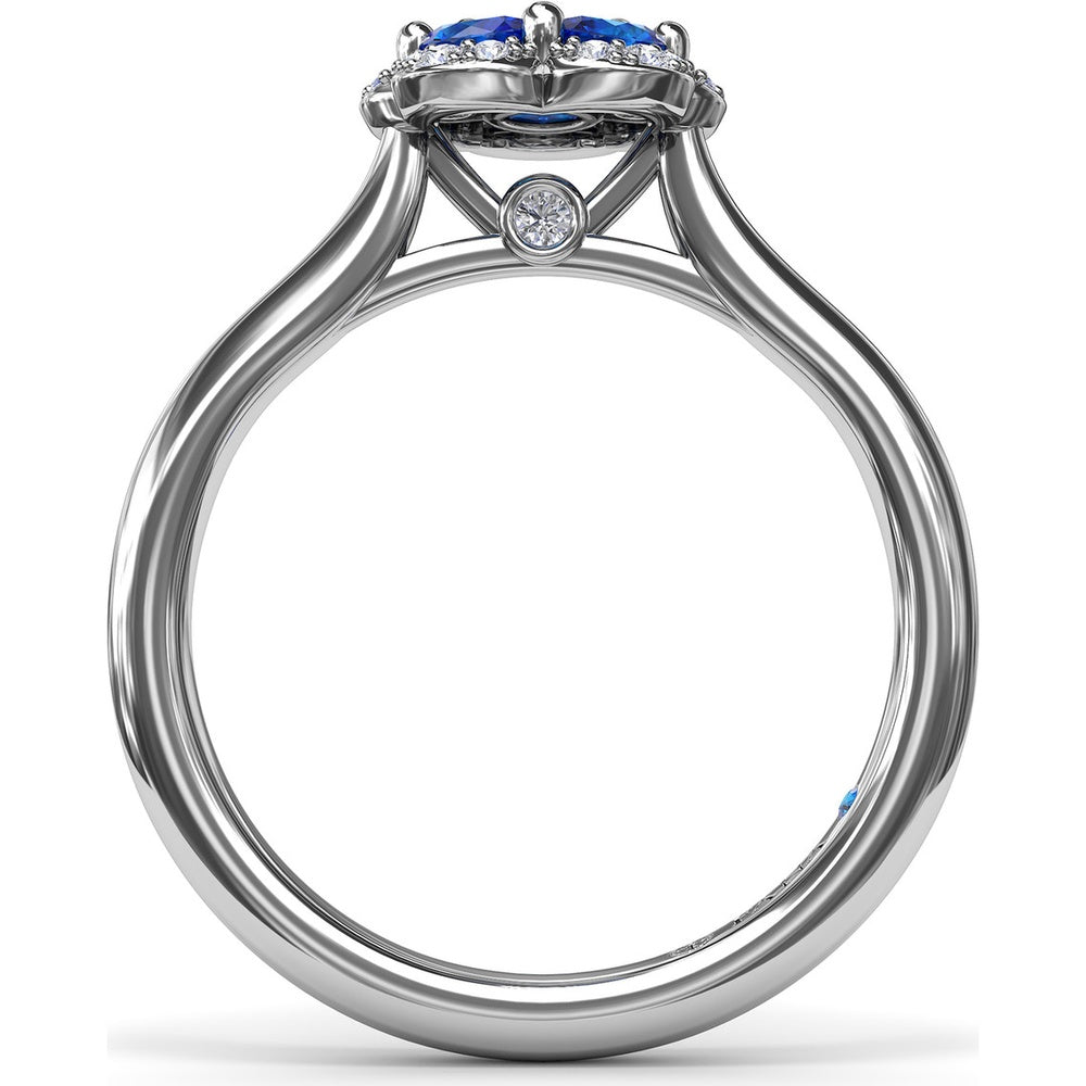 Floral Cluster Ring with Oval Sapphires and Pavé Halo by Fana - 0.82 Carat Total Gemstone Weight