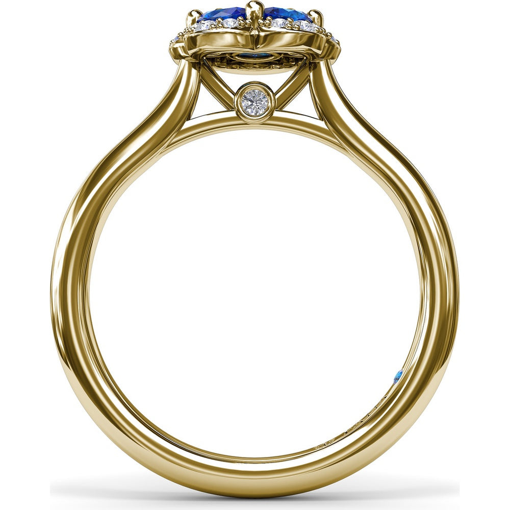 Floral Cluster Ring with Oval Sapphires and Pavé Halo by Fana - 0.82 Carat Total Gemstone Weight