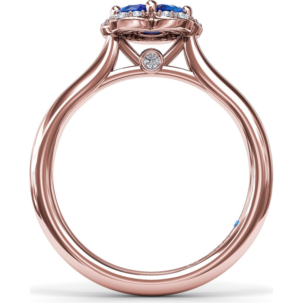 Floral Cluster Ring with Oval Sapphires and Pavé Halo by Fana - 0.82 Carat Total Gemstone Weight