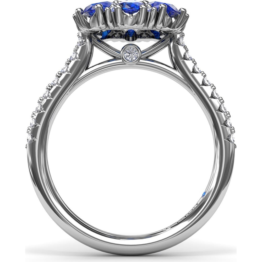 Floral Cluster Ring with Oval Sapphires and Round Diamond Center by Fana - 2.12 Carat Total Gemstone Weight
