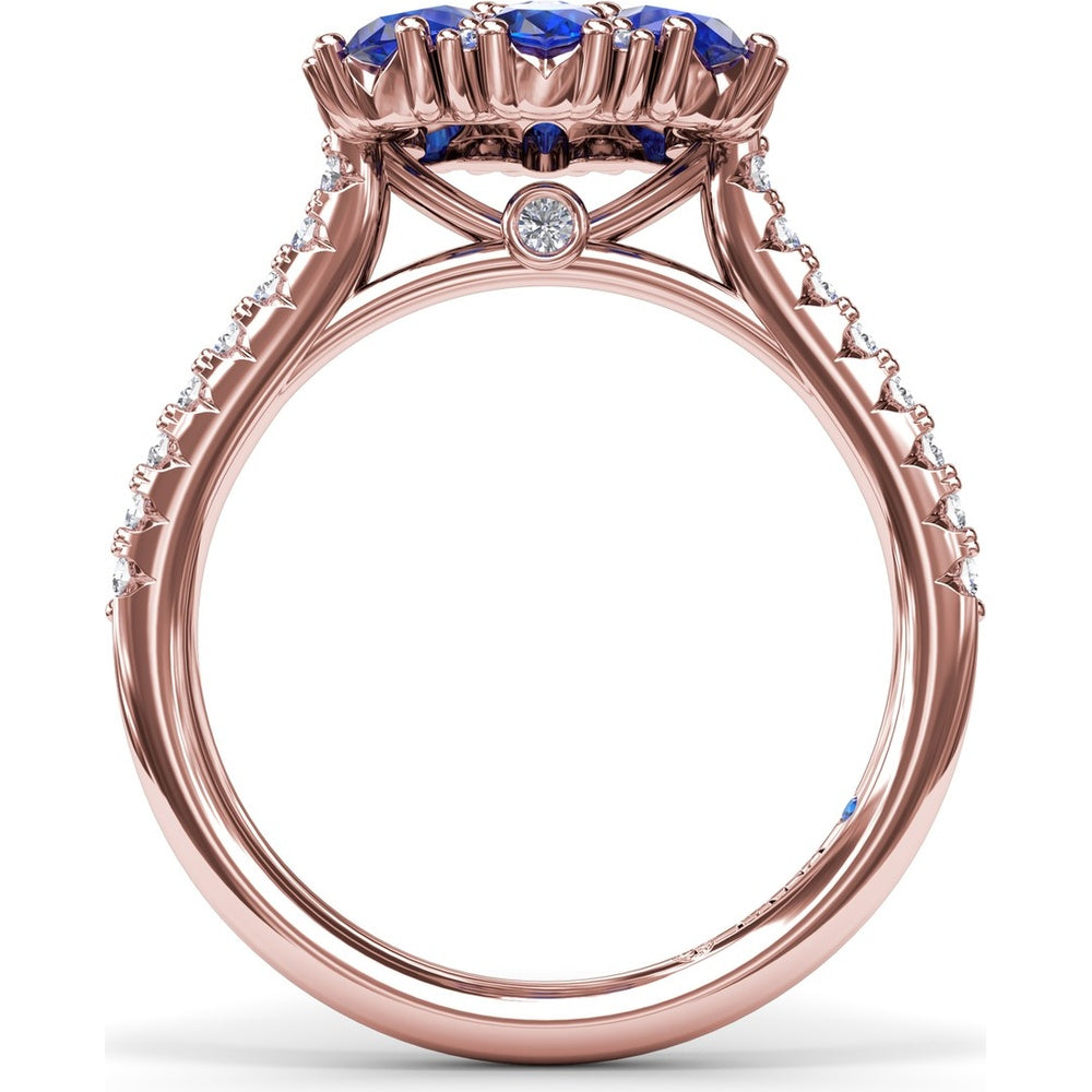 Floral Cluster Ring with Oval Sapphires and Round Diamond Center by Fana - 2.12 Carat Total Gemstone Weight