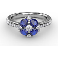 Floral Cluster Ring with Oval Sapphires and Round Diamonds by Fana - 1.38 Carat Total Gemstone Weight
