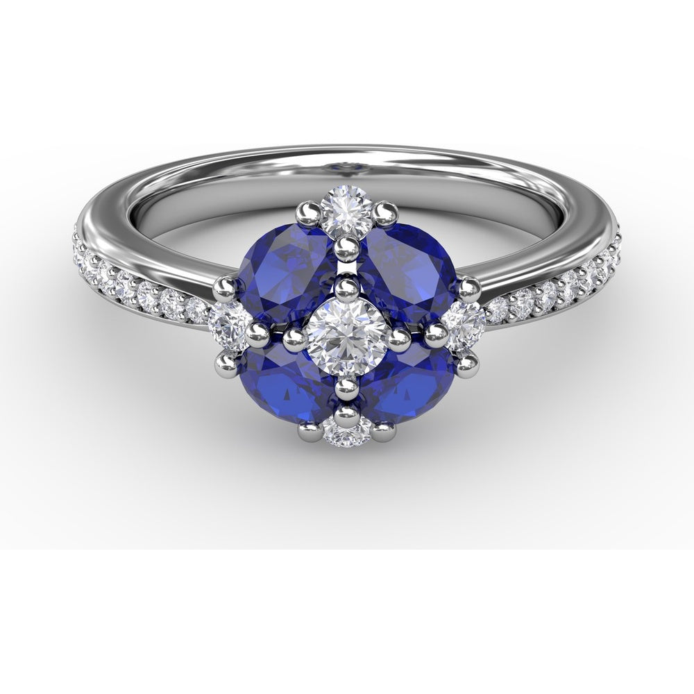 Floral Cluster Ring with Oval Sapphires and Round Diamonds by Fana - 1.38 Carat Total Gemstone Weight