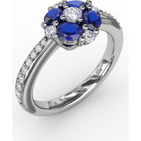 Floral Cluster Ring with Oval Sapphires and Round Diamonds by Fana - 1.38 Carat Total Gemstone Weight