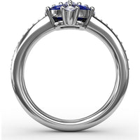 Floral Cluster Ring with Oval Sapphires and Round Diamonds by Fana - 1.38 Carat Total Gemstone Weight