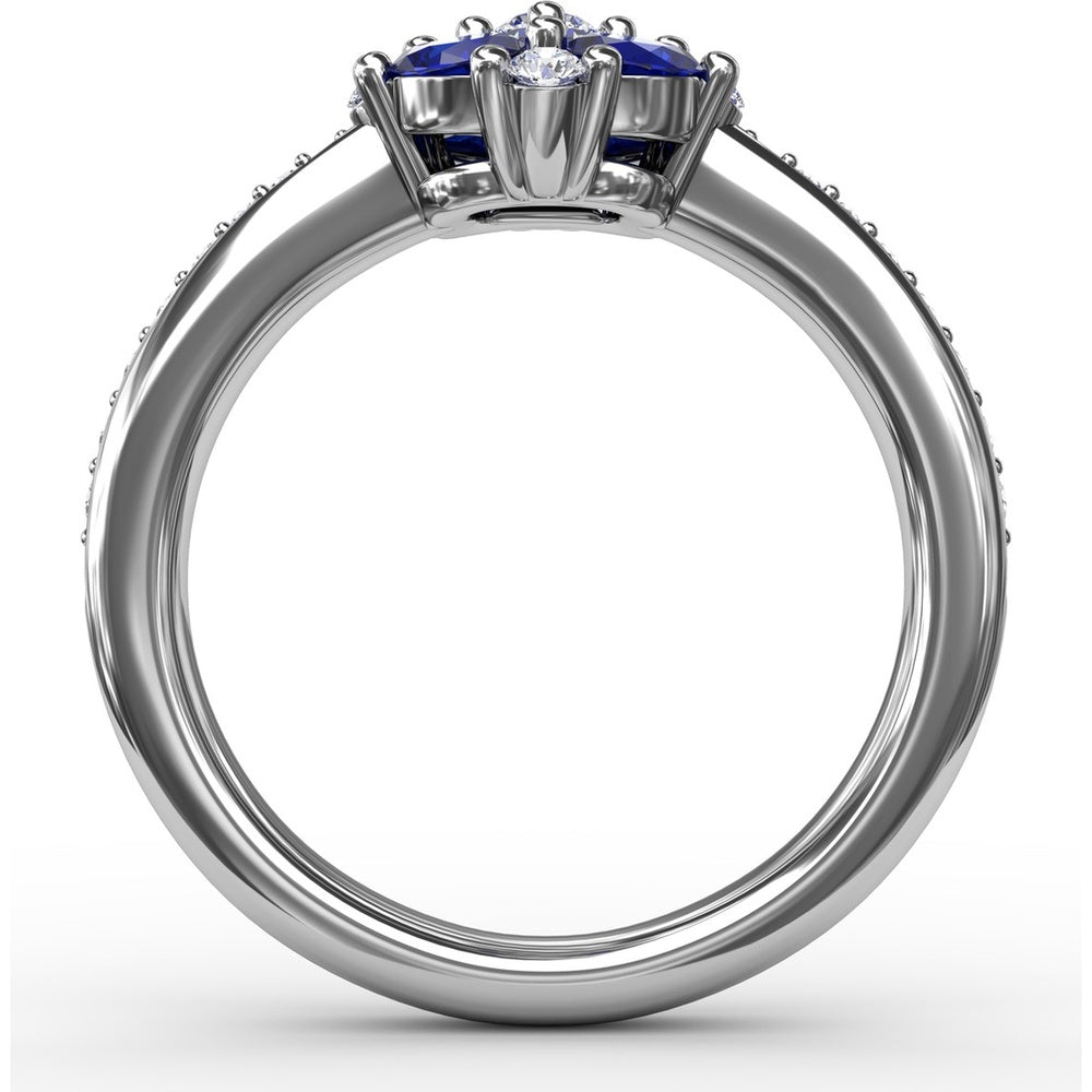 Floral Cluster Ring with Oval Sapphires and Round Diamonds by Fana - 1.38 Carat Total Gemstone Weight
