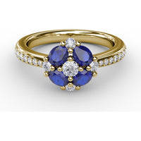 Floral Cluster Ring with Oval Sapphires and Round Diamonds by Fana - 1.38 Carat Total Gemstone Weight