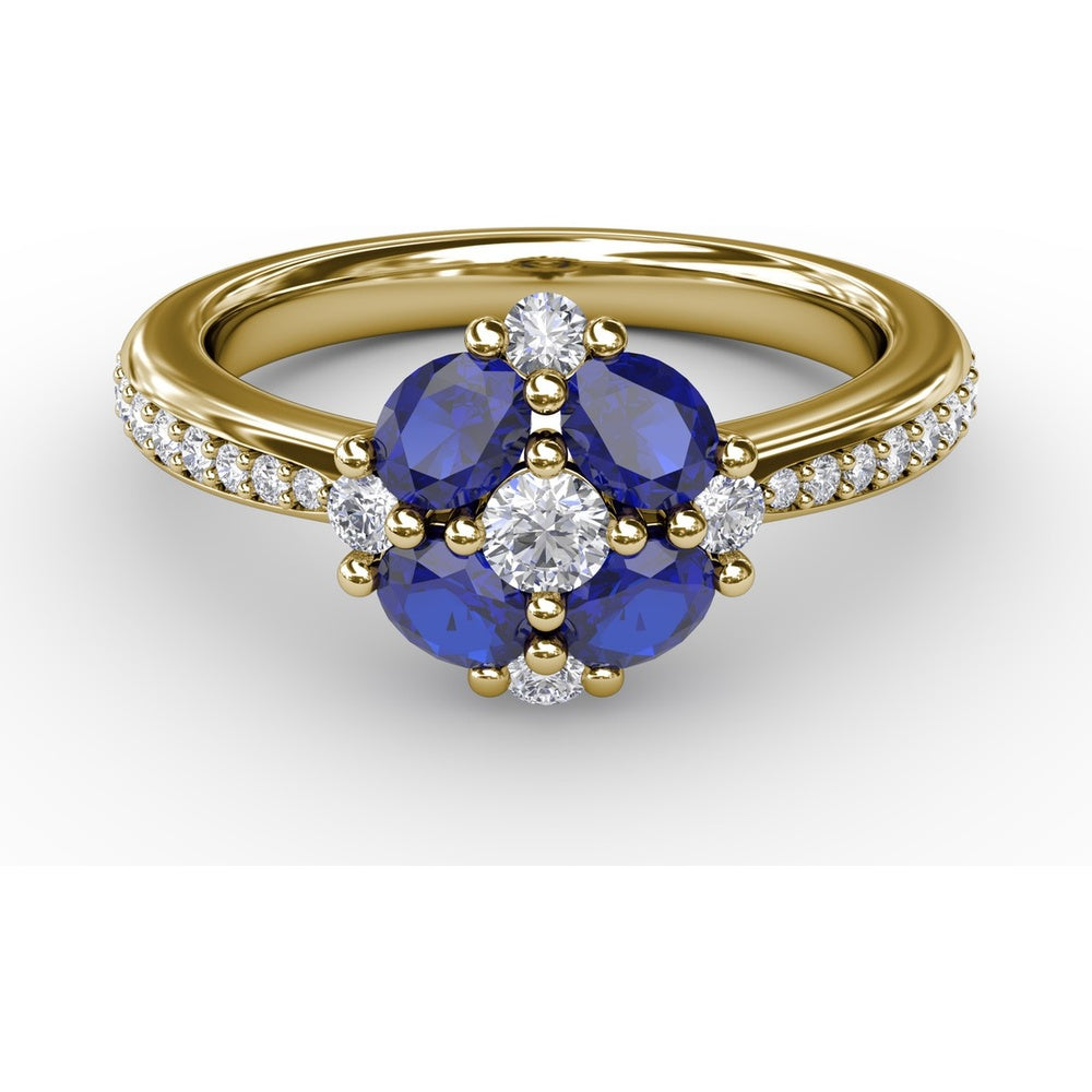 Floral Cluster Ring with Oval Sapphires and Round Diamonds by Fana - 1.38 Carat Total Gemstone Weight