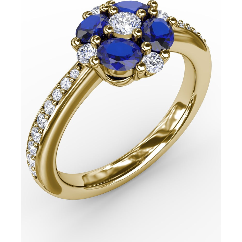 Floral Cluster Ring with Oval Sapphires and Round Diamonds by Fana - 1.38 Carat Total Gemstone Weight