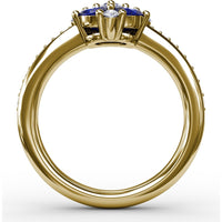 Floral Cluster Ring with Oval Sapphires and Round Diamonds by Fana - 1.38 Carat Total Gemstone Weight