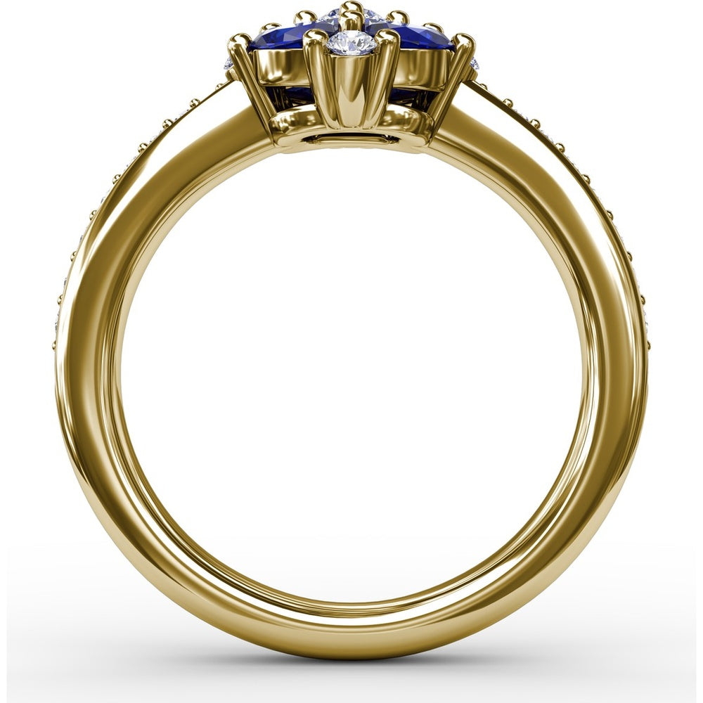 Floral Cluster Ring with Oval Sapphires and Round Diamonds by Fana - 1.38 Carat Total Gemstone Weight