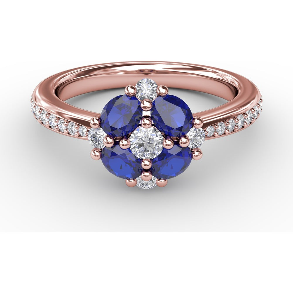 Floral Cluster Ring with Oval Sapphires and Round Diamonds by Fana - 1.38 Carat Total Gemstone Weight