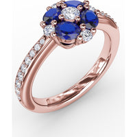 Floral Cluster Ring with Oval Sapphires and Round Diamonds by Fana - 1.38 Carat Total Gemstone Weight