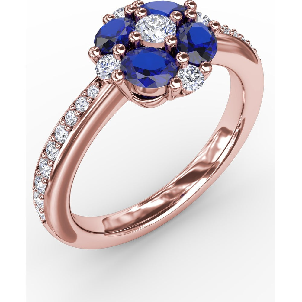 Floral Cluster Ring with Oval Sapphires and Round Diamonds by Fana - 1.38 Carat Total Gemstone Weight