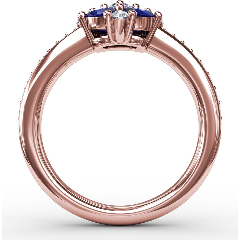 Floral Cluster Ring with Oval Sapphires and Round Diamonds by Fana - 1.38 Carat Total Gemstone Weight