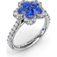 Floral Cluster Ring with Pear-Shaped Sapphires and Diamond Halo by Fana - 1.58 Carat Total Gemstone Weight