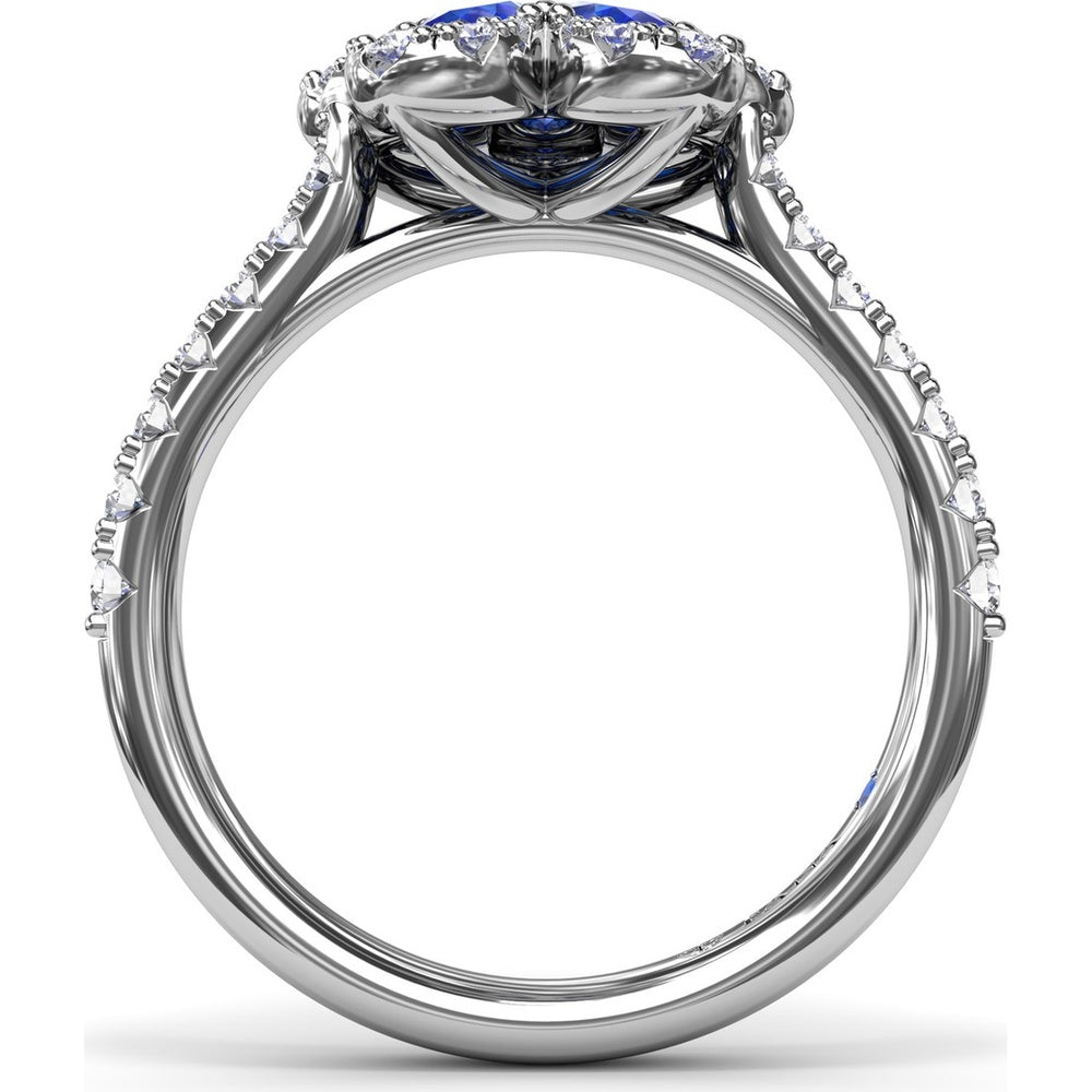Floral Cluster Ring with Pear-Shaped Sapphires and Diamond Halo by Fana - 1.58 Carat Total Gemstone Weight