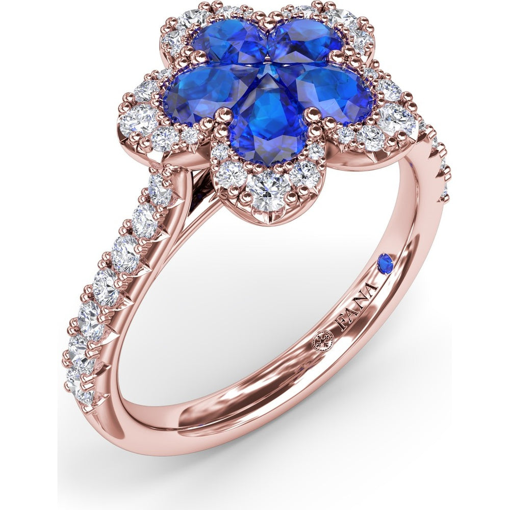 Floral Cluster Ring with Pear-Shaped Sapphires and Diamond Halo by Fana - 1.58 Carat Total Gemstone Weight