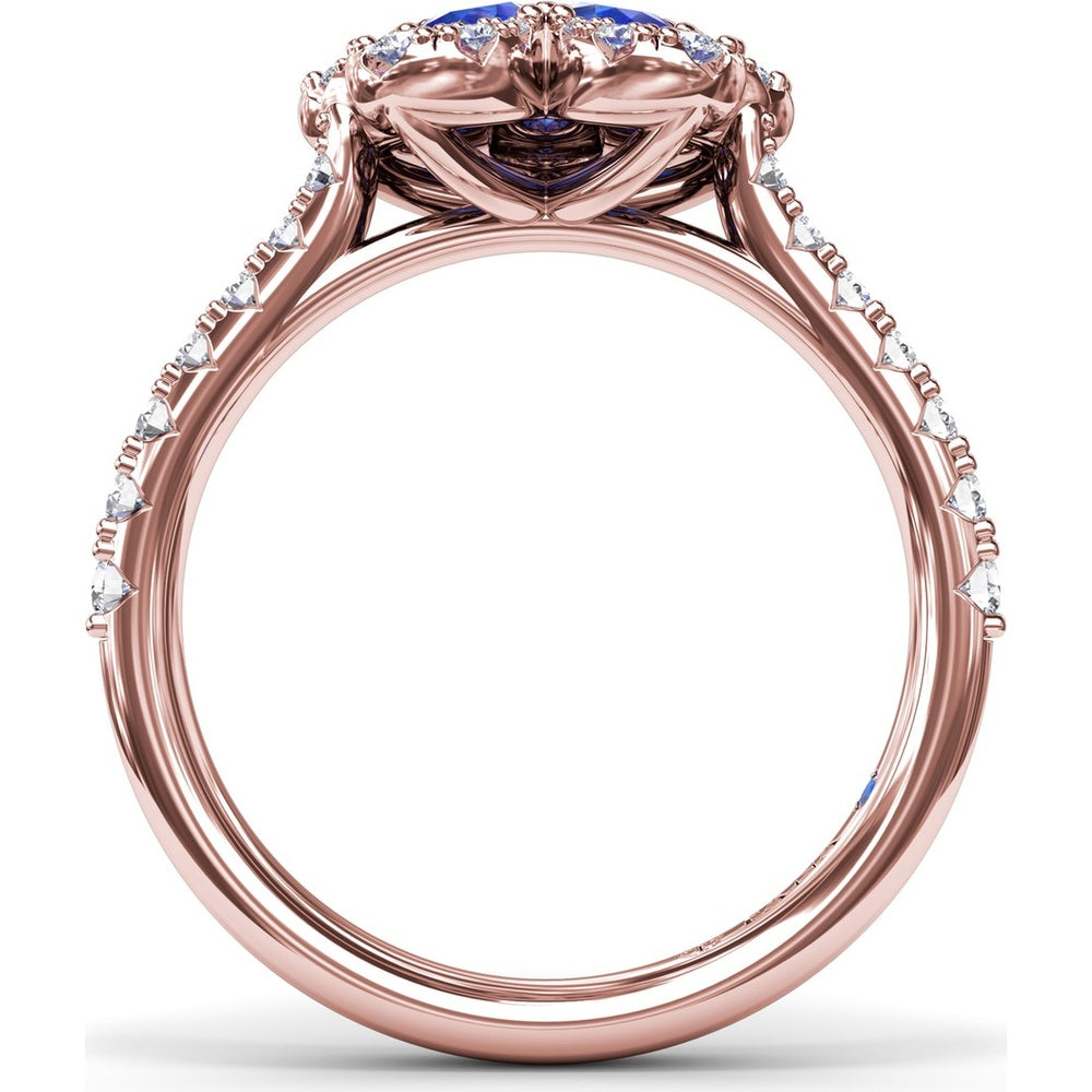 Floral Cluster Ring with Pear-Shaped Sapphires and Diamond Halo by Fana - 1.58 Carat Total Gemstone Weight