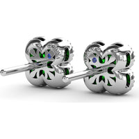 Floral Cluster Stud Earrings with Milgrain Set Round Emeralds by Fana - 0.88 Carat Total Gemstone Weight