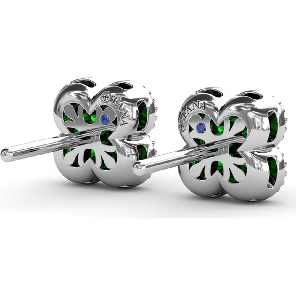 Floral Cluster Stud Earrings with Milgrain Set Round Emeralds by Fana - 0.88 Carat Total Gemstone Weight