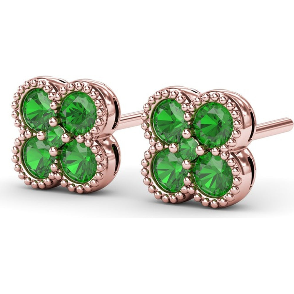 Floral Cluster Stud Earrings with Milgrain Set Round Emeralds by Fana - 0.88 Carat Total Gemstone Weight