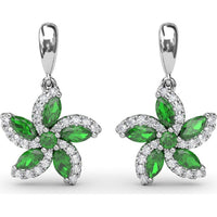 Floral Drop Earrings with Marquise Emeralds and Pavé Diamonds by Fana - 1.31 Carat Total Gemstone Weight