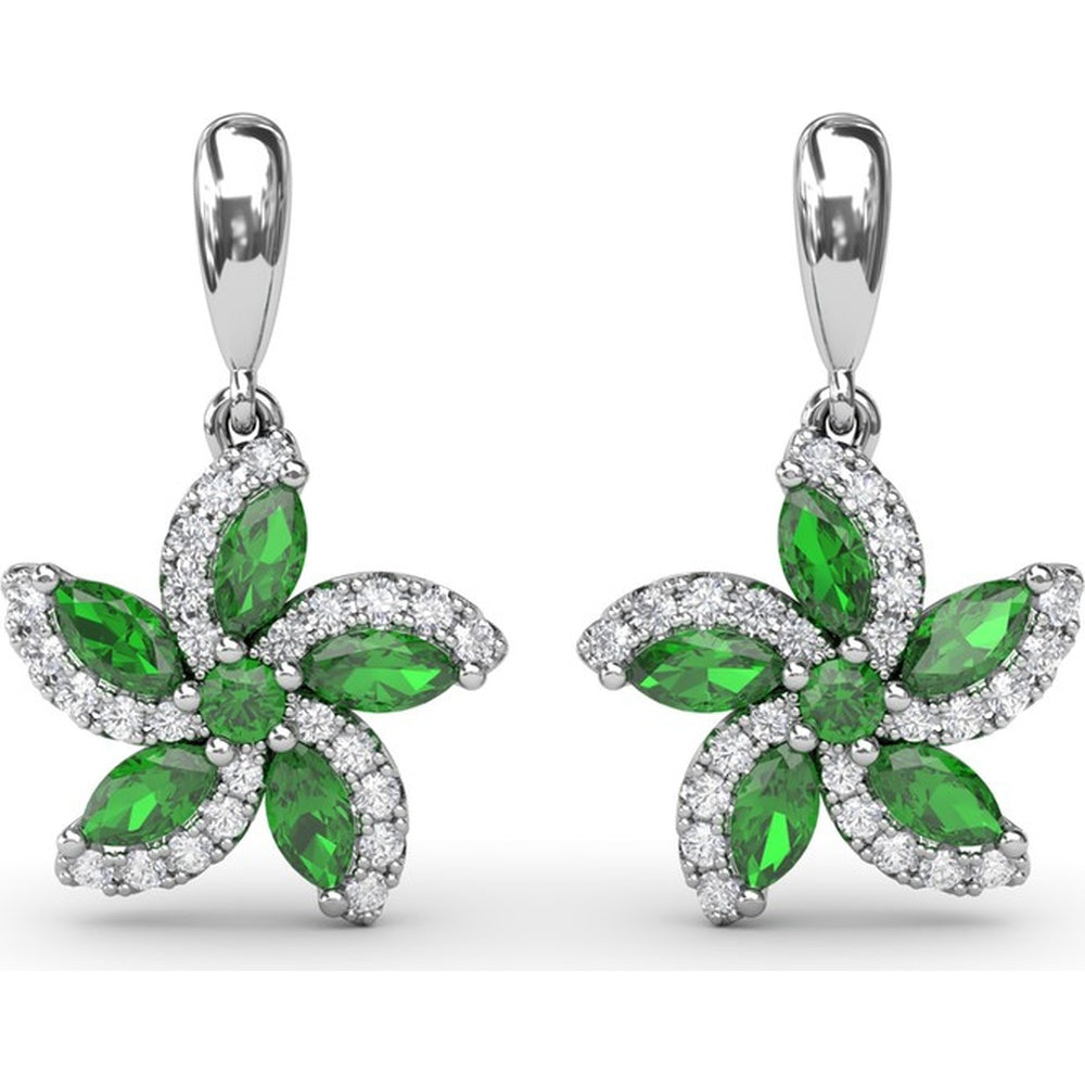 Floral Drop Earrings with Marquise Emeralds and Pavé Diamonds by Fana - 1.31 Carat Total Gemstone Weight
