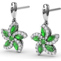 Floral Drop Earrings with Marquise Emeralds and Pavé Diamonds by Fana - 1.31 Carat Total Gemstone Weight