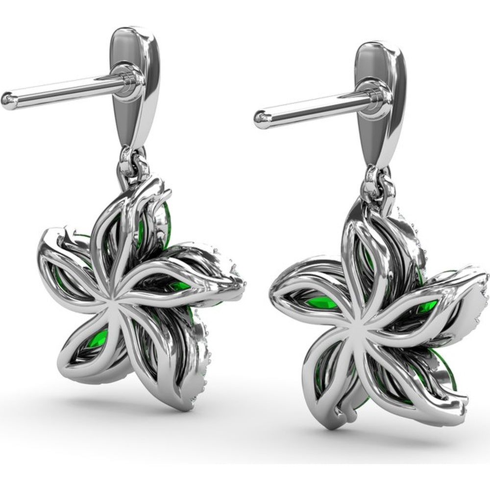 Floral Drop Earrings with Marquise Emeralds and Pavé Diamonds by Fana - 1.31 Carat Total Gemstone Weight