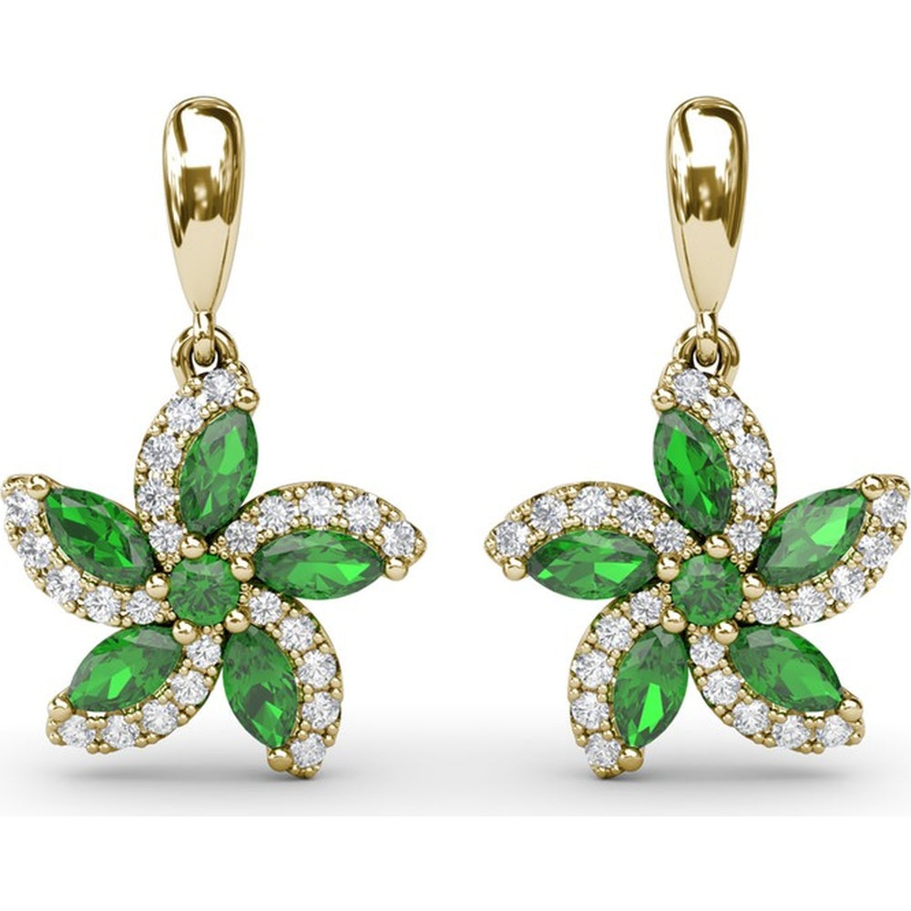 Floral Drop Earrings with Marquise Emeralds and Pavé Diamonds by Fana - 1.31 Carat Total Gemstone Weight