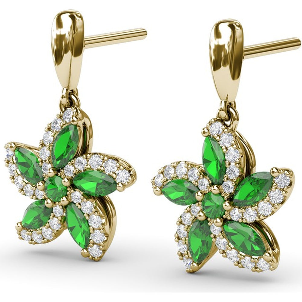 Floral Drop Earrings with Marquise Emeralds and Pavé Diamonds by Fana - 1.31 Carat Total Gemstone Weight