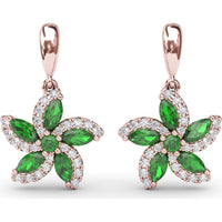 Floral Drop Earrings with Marquise Emeralds and Pavé Diamonds by Fana - 1.31 Carat Total Gemstone Weight