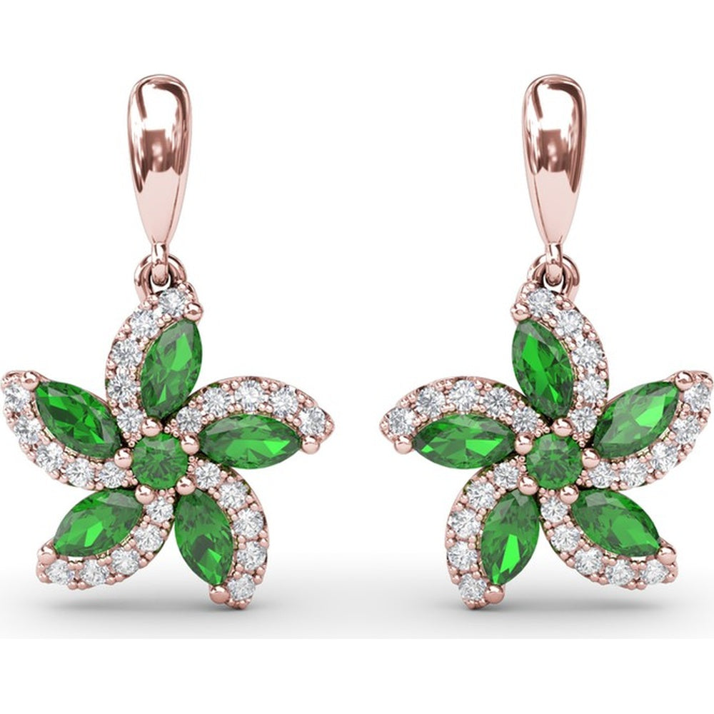Floral Drop Earrings with Marquise Emeralds and Pavé Diamonds by Fana - 1.31 Carat Total Gemstone Weight