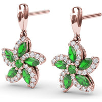 Floral Drop Earrings with Marquise Emeralds and Pavé Diamonds by Fana - 1.31 Carat Total Gemstone Weight