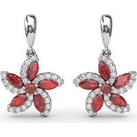 Floral Drop Earrings with Marquise Rubies and Pavé Diamond Halo by Fana - 1.61 Carat Total Gemstone Weight