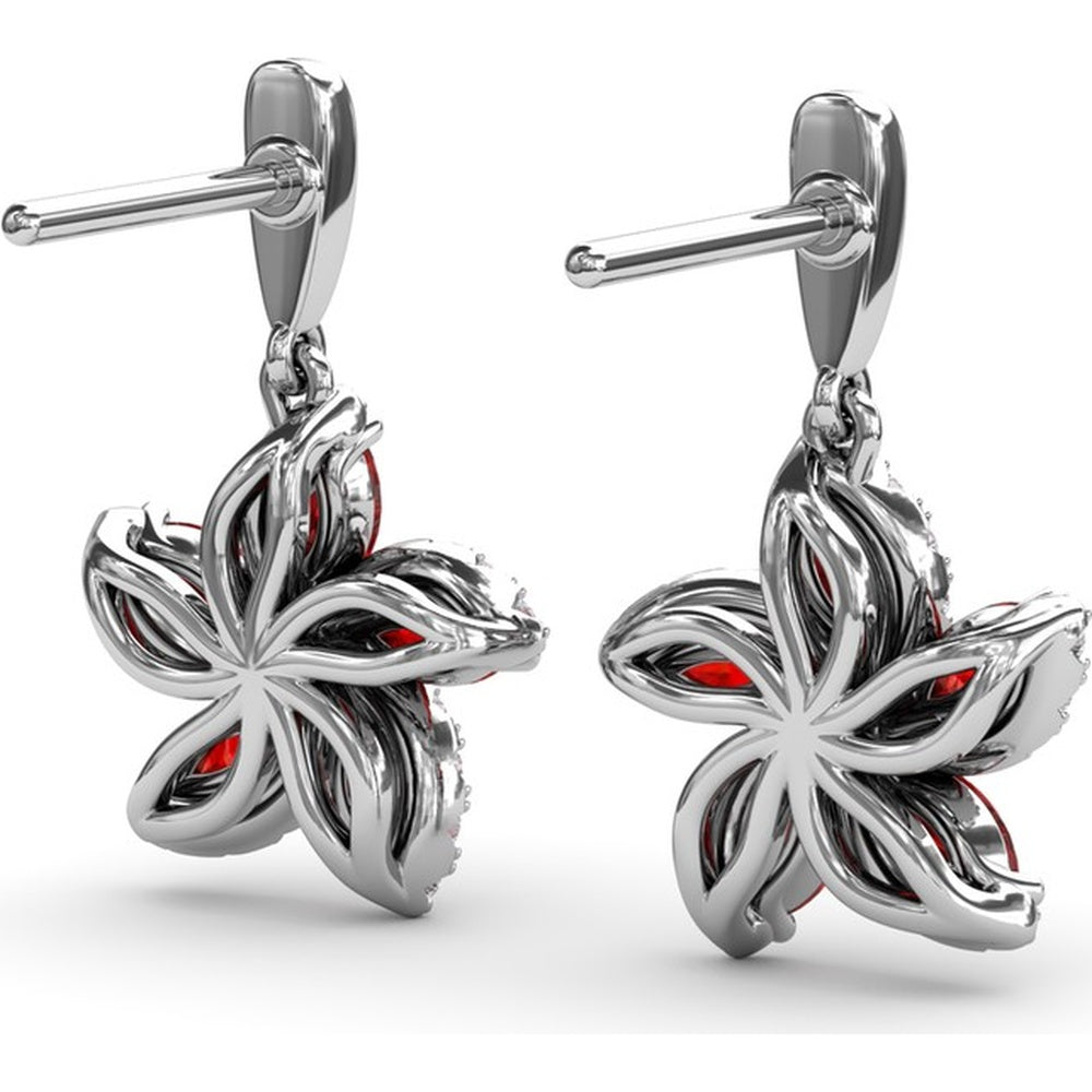 Floral Drop Earrings with Marquise Rubies and Pavé Diamond Halo by Fana - 1.61 Carat Total Gemstone Weight