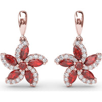 Floral Drop Earrings with Marquise Rubies and Pavé Diamond Halo by Fana - 1.61 Carat Total Gemstone Weight