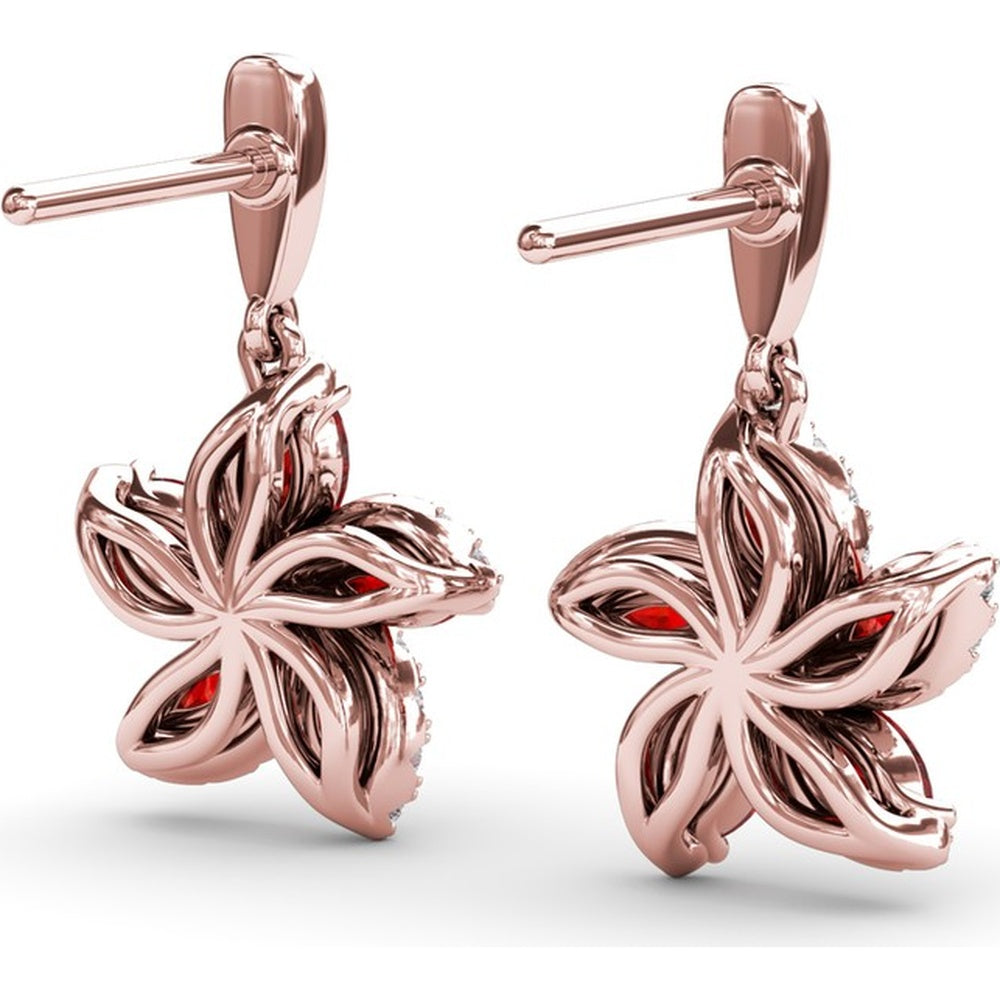 Floral Drop Earrings with Marquise Rubies and Pavé Diamond Halo by Fana - 1.61 Carat Total Gemstone Weight