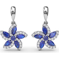 Floral Drop Earrings with Marquise Sapphires and Diamond Halos by Fana - 1.51 Carat Total Gemstone Weight