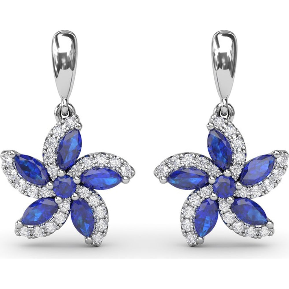 Floral Drop Earrings with Marquise Sapphires and Diamond Halos by Fana - 1.51 Carat Total Gemstone Weight
