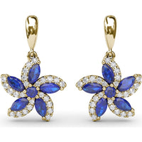 Floral Drop Earrings with Marquise Sapphires and Diamond Halos by Fana - 1.51 Carat Total Gemstone Weight