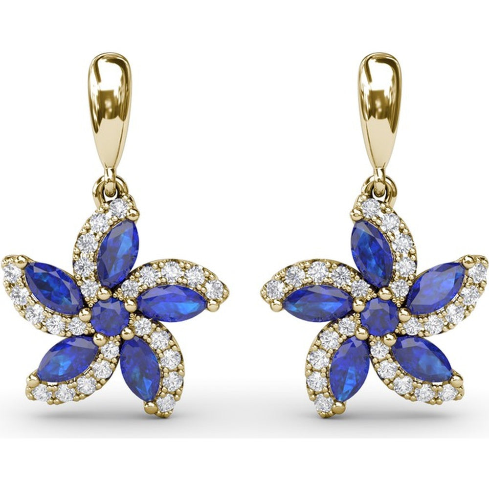 Floral Drop Earrings with Marquise Sapphires and Diamond Halos by Fana - 1.51 Carat Total Gemstone Weight