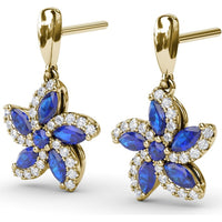 Floral Drop Earrings with Marquise Sapphires and Diamond Halos by Fana - 1.51 Carat Total Gemstone Weight